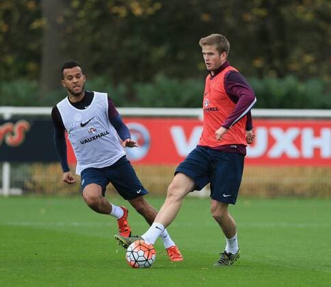 England s Eric Dier tussles with Ryan Bertrand during training England Training - Tottenham Hotspur Training Ground - England - 16th November 2015 - Picture David Klein Sportimage EDITORIAL USE ONLY. No use with unauthorised audio, video, data, fixture lists, club league logos or live services. Online in-match use limited to 120 images, no video emulation. No use in betting, games or single club league player publications.