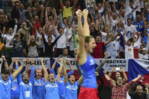 Czech Republic team player Karolina Pliskova celebrates after winning the Fed Cup tennis final match between Czech Republic and Russia in Prague, Czech Republic, November 15, 2015. Czech Republic beat Russia in tennis Fed Cup final 3-2 and defended title. (CTKxPhoto xMichalxKamaryt) CTKPhotoP201511150724201  KMT_8150