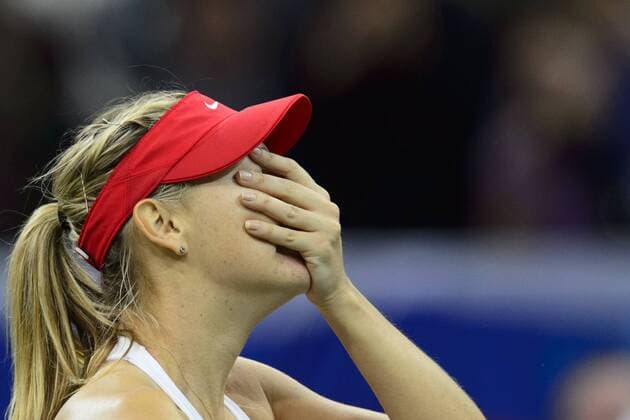 Maria Sharapova of Russia plays against Petra Kvitova of Czech Republic during the Fed Cup tennis final match between Czech Republic and Russia in Prague, Czech Republic, November 15, 2015. (CTKxPhoto MichalxKamaryt) CTKPhotoP201511150427401  kmt 15