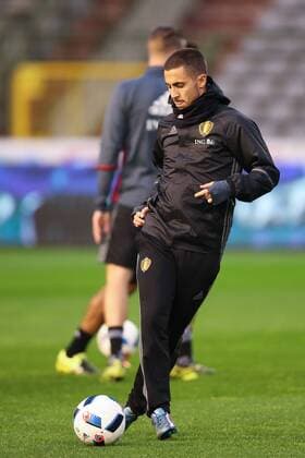 - BRUSSELS, BELGIUM: Belgium s Eden Hazard pictured during a training session of the Red Devils, the Belgian national soccer team, Monday 16 November 2015, in Brussels. Tomorrow the Devils are playing Spain in preparation of the Euro2016 European Championships. BRUNOxFAHY  x04741298x