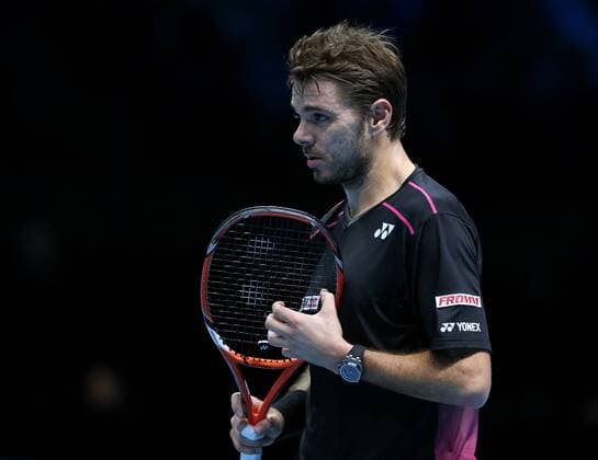 Stan Wawrinka of Switzerland reacts during of the match against Rafael Nadal of Spain at the ATP Tennis Herren World Tour Finals at the O2 Arena in London Nov. 16, 2015. Stan Wawrinka lost 0-2. ) (SP)BRITAIN-LONDON-TENNIS-ATP FINAL-NADAL VS WAWRINKA HanxYan 