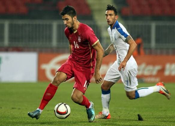 13.11.2015 Novi Sad(Serbia) Serbia-Italy U21 U 21 European qualify men s football Marko Grujic(L) Serbia and Danilo Cataldi (r) Italy : 