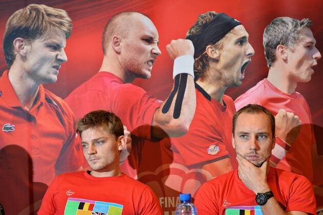 - BRUSSELS, BELGIUM: Belgian David Goffin and Belgian Steve Darcis pictured during a press conference PK Pressekonferenz ahead of the Davis Cup World Group final between Belgium and Great Britain, Tuesday 17 November 2015, in Brussels. The final will be played from 27 to 29 November 2015 in Gent Flanders Expo. DAVIDxSTOCKMAN  x04741637x