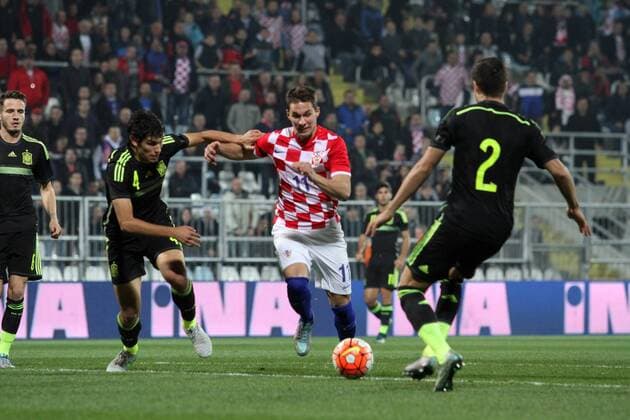 PXL_European Under-21 Championship 2017, qualifying round, CRO - SPA 17.11.2015., Stadion HNK Rijeka, Rijeka, Croatia - European Under-21 Championship 2017, Qualifying Round, Croatia - Spain. Jesus Vallejo, Marko Pjaca.  GoranxKovacic PIXSELL
