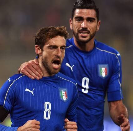 Claudio Marchisio Italia with Graziano Pelle Goal celebration - Bologna 17-11-2015 Stadio Dall Ara Football Calcio 2015 2016 Italia - Romania Länderspiel Italy - Romania Friendly match andreaxstaccioli