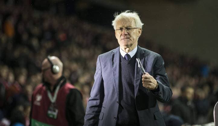 Copenhagen, 17.11.2015 - EURO Qualifier 2015 - Denmark vs Sweden - Danmarks förbundskapten Morten Olsen lämnar planen vid play off till em mellan Danmark - Sverige pa Parken. 2015-11-17  xHILLERGRENxANDREASx AB89766731