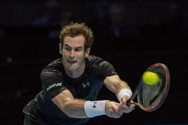 18.11.2015. The O2, London, England. ATP Tennis Herren Tennis Tour Finals. Day 4. Andy Murray (GBR) 2 in action in his match against Rafael Nadal (ESP) 5 . Nadal won the match in straight sets 6-4, 6-1. xStephenxBartholomewx  ActionPlus11682672