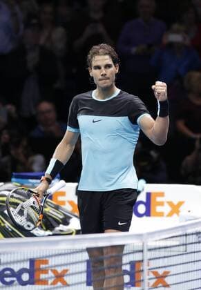 18.11.2015 the O2 London, England. ATP Tennis Herren Tour Finals Day 4 Rafael Nadal (ESP) celebrates as he defeats Andy Murray (GBR) by a score 6-4, 6-1 during the Day Four Barclays ATP World Tour Finals from the O2 Arena xHongboxChenx  ActionPlus11682716