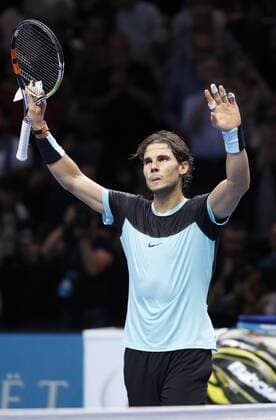18.11.2015 the O2 London, England. ATP Tennis Herren Tour Finals Day 4 Rafael Nadal (ESP) celebrates as he defeats Andy Murray (GBR) by a score 6-4, 6-1 during the Day Four Barclays ATP World Tour Finals from the O2 Arena xHongboxChenx  ActionPlus11682717