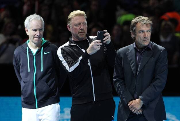 TENNIS - ATP Tennis Herren World Tour Finals 2015 LONDON,ENGLAND,18.NOV.15 - TENNIS - ATP World Tour, World Tour Finals 2015. Image shows John McEnroe, Boris Becker and Mats Wilander. GEPAxpictures xAlanxGrieves