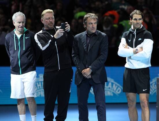 TENNIS - ATP Tennis Herren World Tour Finals 2015 LONDON,ENGLAND,18.NOV.15 - TENNIS - ATP World Tour, World Tour Finals 2015. Image shows John McEnroe, Boris Becker, Mats Wilander and Rafael Nadal (ESP). GEPAxpictures xAlanxGrieves