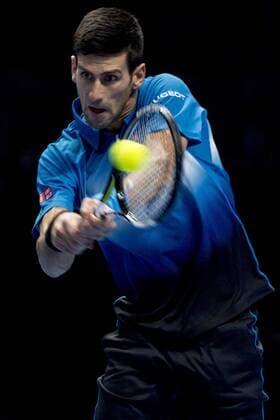 19.11.2015. The O2, London, England. ATP Tennis Herren Tennis Tour Finals. Day 5. Novak Djokovic (SRB) 1 in action in his match against Tomas Berdych (CZE) 6 . Djokovic won the match in straight sets 6-3, 7-5. xStephenxBartholomewx  ActionPlus11682893