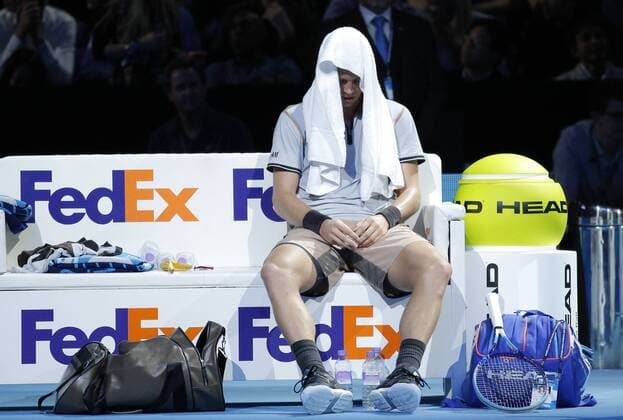 19.11.2015 the O2 London, England. ATP Tennis Herren Tour Tennis Finals Day 5. Tomas Berdych during a break. Novak Djokovic (SRB) defeats Tomas Berdych (CZE) by a score of 6-3, 7-5 during Day Five Barclays ATP World Tour Finals from the O2 Arena xHongboxChenx  ActionPlus11682939