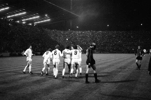 Fußball, Europapokal der Landesmeister 1971 1972, Borussia Mönchengladbach - Inter Mailand 7-1 Torjubel Borussia Mönchengladbach