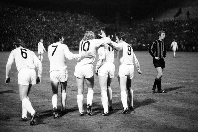 Fußball, Europapokal der Landesmeister 1971 1972, Borussia Mönchengladbach - Inter Mailand 7-1 Torjubel Borussia Mönchengladbach im Spiel gegen Inter Mailand