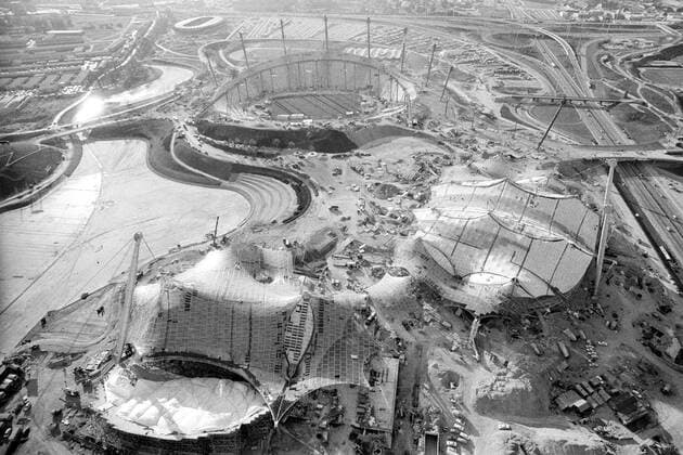 Reportage 1971 Olympia-Gelände München, Austragungsort der Olympischen Spiele 1972, Großbaustelle Olympiapark