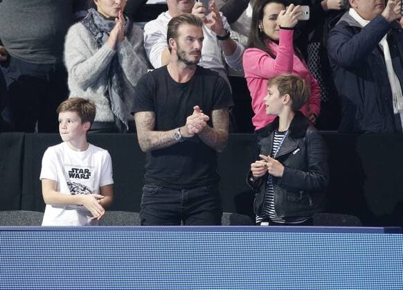 21.11.2015 the O2 London, England. ATP Tennis Herren Tour Tennis Finals Day 7. David Beckham watches the match between Novak Djokovic (SRB) and Rafael Nadal (ESP) during Day Seven Barclays ATP World Tour Finals from the O2 Arena xHongboxChenx  ActionPlus11683339