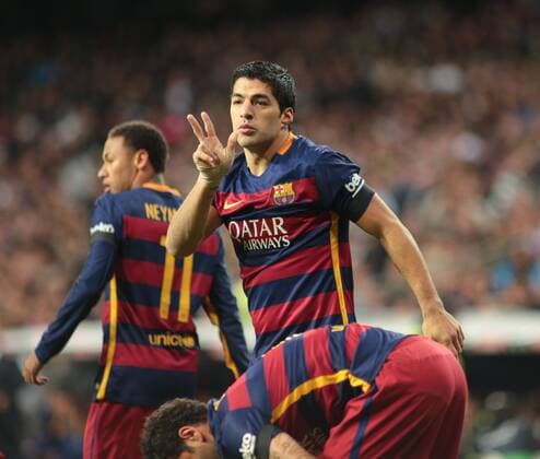 Madrid, Spain. 21th November 2015: Luis Suarez forward from FC Barcelona Barca celebrating after scoring during the Liga BBVA round 12 against Real Madrid CF at the Santiago Bernabeu stadium. (Photo: Ivan Abanades Medina). 