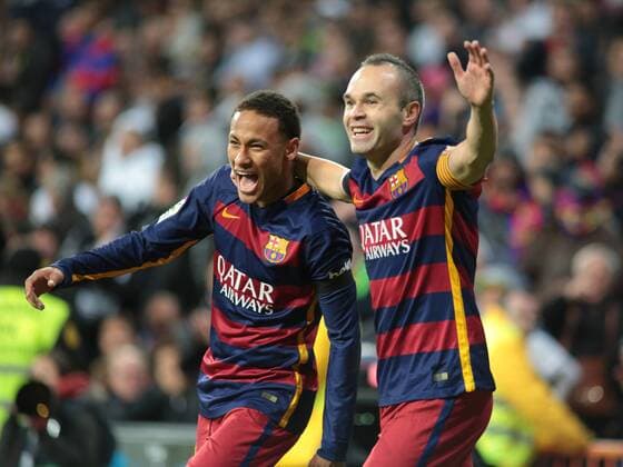 Madrid, Spain. 21th November 2015: Neymar forward from FC Barcelona Barca celebrating after scoring during the Liga BBVA round 12 against Real Madrid CF at the Santiago Bernabeu stadium. (Photo: Ivan Abanades Medina). 