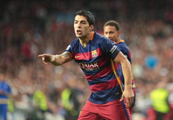 Madrid, Spain. 21th November 2015: Luis Suarez forward from FC Barcelona Barca celebrating after scoring during the Liga BBVA round 12 against Real Madrid CF at the Santiago Bernabeu stadium. (Photo: Ivan Abanades Medina). 