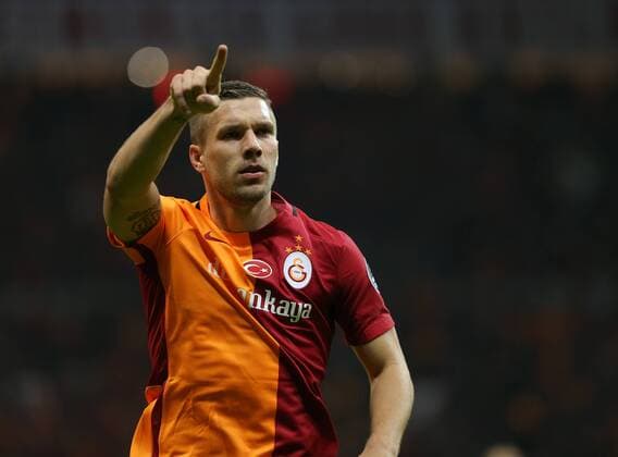 Turkey superlig football match between Galatasaray and Antalyaspor in Istanbul on November 21, 2015. Pictured: Galatasaray player Lukas Podolski celebrate for him goal. 