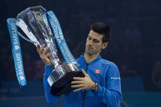 22.11.2015. The O2, London, England. ATP Tennis Herren Tennis Tour Finals. Day 7. Novak Djokovic wins a record fourth consecutive Barclays ATP World Tour Finals crown. Nova beat Roger Federer (SUI) 3 6-3, 6-4. xStephenxBartholomewx  ActionPlus11683850