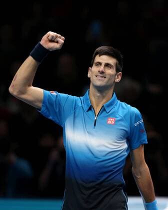 (151123) -- LONDON, Nov. 22, 2015 -- Novak Djokovic of Serbia celebrates after winning the men s single s final against Roger Federer of Switzerland at the ATP Tennis Herren World Tour Finals at the O2 Arena in London, Britain, Nov. 22, 2015. Djokovic won 2-0. )? (SP)BRITAIN-LONDON-TENNIS-ATP FINAL-FEDERER VS DJOKOVIC HanxYan 