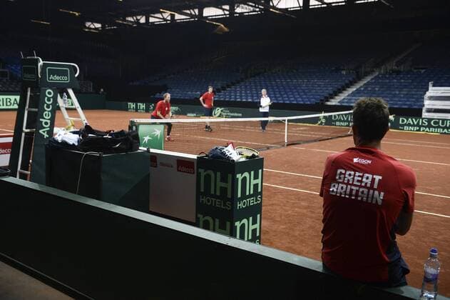 - GENT, BELGIUM: Illustration picture shows a training practice ahead of the Davis Cup World Group final between Belgium and Great Britain, Tuesday 24 November 2015, at Flanders Expo in Gent. The final will be played from 27 to 29 November 2015 in Gent Flanders Expo. DIRKxWAEM  x04745013x