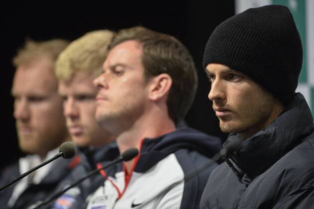 - GENT, BELGIUM: Britain s captain Leon Smith and Britain s Andy Murray pictured during a press conference PK Pressekonferenz ahead of the Davis Cup World Group final between Belgium and Great Britain, Tuesday 24 November 2015, at Flanders Expo in Gent. The final will be played from 27 to 29 November 2015 in Gent Flanders Expo. DIRKxWAEM  x04745102x