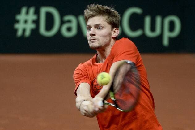 Tennis, Davis Cup Finale in Belgien - Training Belgien - GENT, BELGIUM: Belgian David Goffin pictured during a training practice ahead of the Davis Cup World Group final between Belgium and Great Britain, Tuesday 24 November 2015, at Flanders Expo in Gent. The final will be played from 27 to 29 November 2015 in Gent Flanders Expo. DIRKxWAEM  x04745176x
