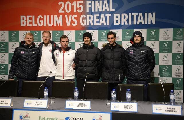 Tennis, Davis Cup Finale in Belgien - PK Großbritannien Inglot - Kyle Edmund - Leon Smith - Andy Murray - James Ward - Jamie Murray of Great Britain TENNIS : Grande Bretagne - Conference de Presse - Coupe Davis - Gand - 24 11 2015 PhotoNews Panoramic 
