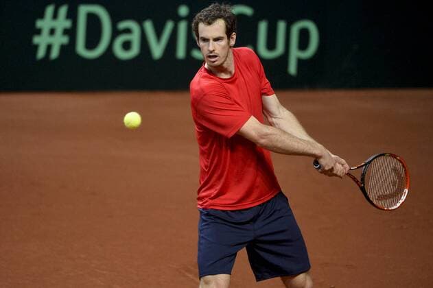 Tennis, Davis Cup Finale in Belgien - Training Großbritannien - GENT, BELGIUM: Britain s Andy Murray pictured during a training practice ahead of the Davis Cup World Group final between Belgium and Great Britain, Tuesday 24 November 2015, at Flanders Expo in Gent. The final will be played from 27 to 29 November 2015 in Gent Flanders Expo. DIRKxWAEM  x04745307x