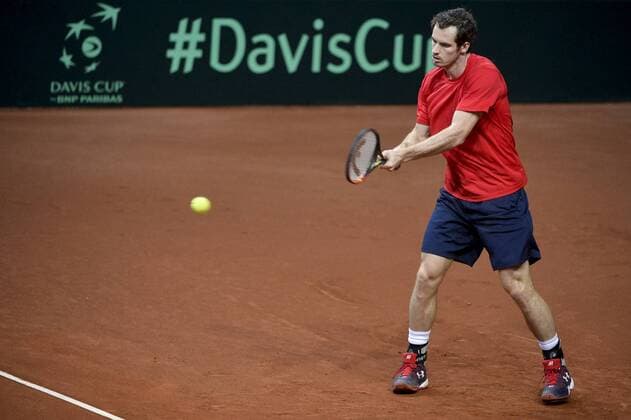 Tennis, Davis Cup Finale in Belgien - Training Großbritannien - GENT, BELGIUM: Britain s Andy Murray pictured during a training practice ahead of the Davis Cup World Group final between Belgium and Great Britain, Tuesday 24 November 2015, at Flanders Expo in Gent. The final will be played from 27 to 29 November 2015 in Gent Flanders Expo. DIRKxWAEM  x04745306x