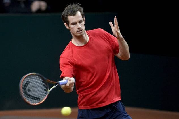 Tennis, Davis Cup Finale in Belgien - Training Großbritannien - GENT, BELGIUM: Britain s Andy Murray pictured during a training practice ahead of the Davis Cup World Group final between Belgium and Great Britain, Tuesday 24 November 2015, at Flanders Expo in Gent. The final will be played from 27 to 29 November 2015 in Gent Flanders Expo. DIRKxWAEM  x04745328x