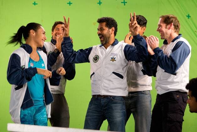 Champions Tennis League 2015, Chennai,L-R Fernando Verdasco , Heather Watson, Vishnu Vardhan ,Rainer Schuettler und der indische Superstar ,Taenzer, Schauspieler und Direktor Prabhu Deva tanzen im Studio fuer ein Promo Video, Tennis - Champions Tennis League 2015 - - - Chennai - Tamil Nadu - India.