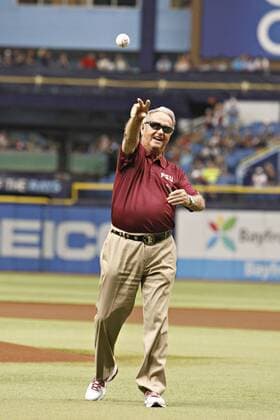 Aug. 3, 2014 - St. Petersburg, Florida, U.S. - MELISSA LYTTLE Times.Legenday FSU head football coach Bobby Bowden throws out the ceremonial first pitch before the Tampa Bay Rays take on the Los Angeles Angels, Sunday, Aug. 4, 2014 at Tropicana Field. Florida News - Aug. 3, 2014 - ZUMAs70_