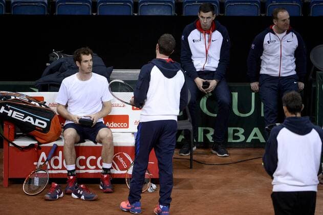 - GENT, BELGIUM: Britain s Andy Murray pictured during a training practice ahead of the Davis Cup World Group final between Belgium and Great Britain, Wednesday 25 November 2015, at Flanders Expo in Gent. The final will be played from 27 to 29 November 2015 in Gent Flanders Expo. DIRKxWAEM  x04745996x