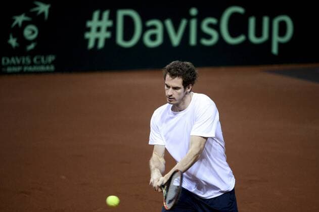 - GENT, BELGIUM: Britain s Andy Murray pictured during a training practice ahead of the Davis Cup World Group final between Belgium and Great Britain, Wednesday 25 November 2015, at Flanders Expo in Gent. The final will be played from 27 to 29 November 2015 in Gent Flanders Expo. DIRKxWAEM  x04745938x