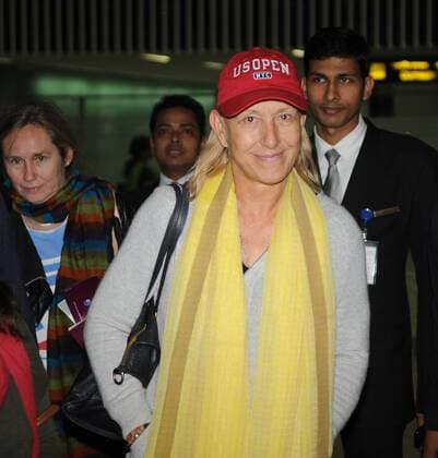 KOLKATA, INDIA - NOVEMBER 25: Czech tennis star Martina Navratilova arrives at Kolkata Airport, on November 25, 2015 in Kolkata, India. During her visit, Navratilova will play three matches in Kolkata, Hyderabad and New Delhi, as part of International Premier Tennis League s promotional tour. (Photo by Subhankar Chakraborty Hindustan Times ) Czech Tennis Star Martina Navratilova In Kolkata