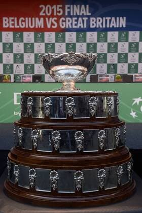 - GENT, BELGIUM: Illustration shows the trophy during the drawing of the games ahead of the Davis Cup World Group final between Belgium and Great Britain, Thursday 26 November 2015, at Flanders Expo in Gent. The final will be played from 27 to 29 November 2015 in Gent Flanders Expo. DIRKxWAEM  x04746275x