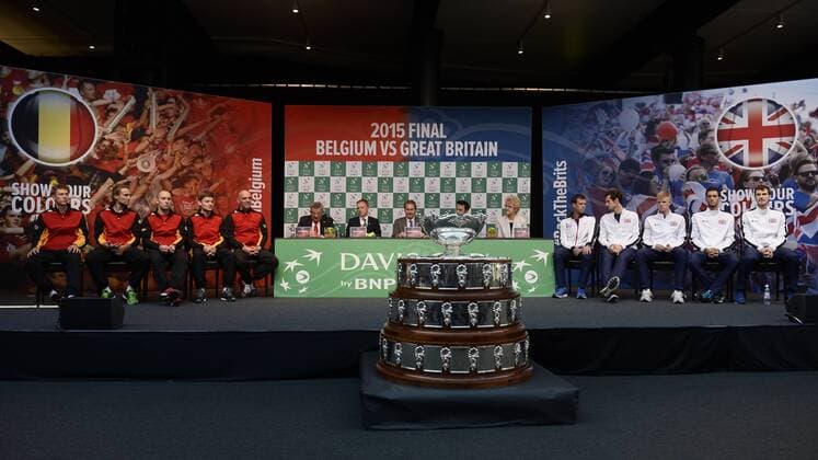 - GENT, BELGIUM: Illustration shows the drawing of the games ahead of the Davis Cup World Group final between Belgium and Great Britain, Thursday 26 November 2015, at Flanders Expo in Gent. The final will be played from 27 to 29 November 2015 in Gent Flanders Expo. DIRKxWAEM  x04746297x