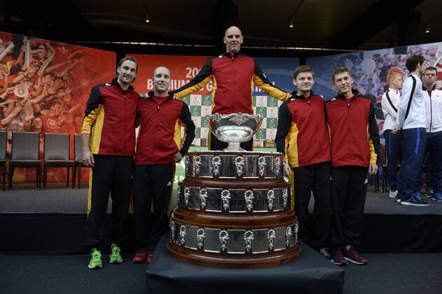 - GENT, BELGIUM: Belgian Ruben Bemelmans, Belgian Steve Darcis, Belgian captain Johan Van Herck, Belgian David Goffin and Belgian Kimmer Coppejans pictured at the drawing of the games ahead of the Davis Cup World Group final between Belgium and Great Britain, Thursday 26 November 2015, at Flanders Expo in Gent. The final will be played from 27 to 29 November 2015 in Gent Flanders Expo. DIRKxWAEM  x04746312x