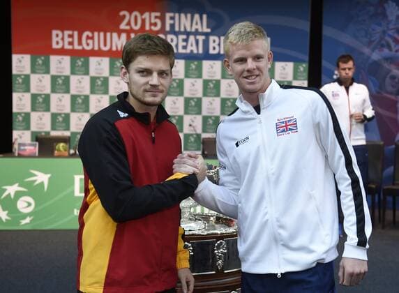 David Goffin of Belgium Davis Cup team and Kyle Edmund of GB team pictured TENNIS : Presentation Finale Coupe Davis - Grande Bretagne vs Belgique - Gand - 26 11 2015 PhotoNews Panoramic 
