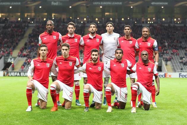Starting team of SC Braga, during a UEFA Europa League match, Group F, at Estadio Municipal de Braga, in Braga. Braga, Portugal, 26th November 2015. Photo IMAGO Pedro Benavente