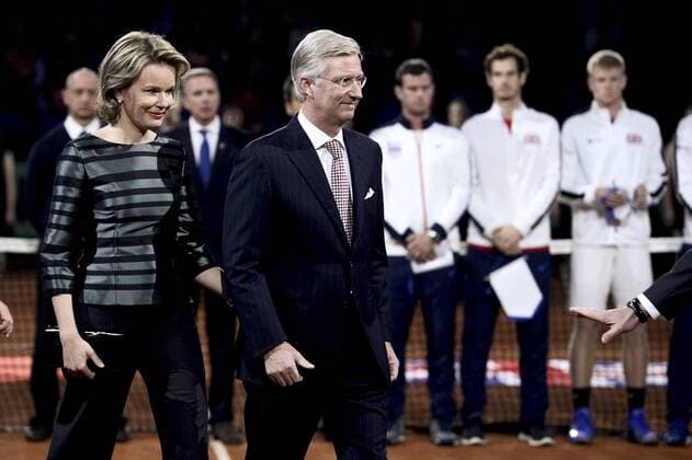 Tennis, Davis Cup Finale, Belgien - Großbritannien - GENT, BELGIUM: Queen Mathilde of Belgium and King Philippe - Filip of Belgium pictured on the first day of the Davis Cup World Group final between Belgium and Great Britain, Friday 27 November 2015, at Flanders Expo in Gent. DIRKxWAEM  x04747229x