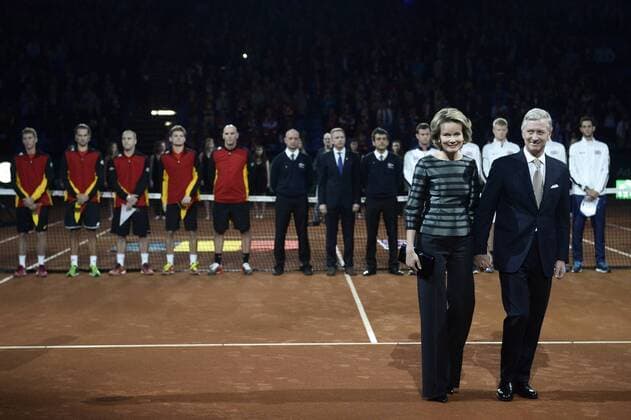 Tennis, Davis Cup Finale, Belgien - Großbritannien - GENT, BELGIUM: Queen Mathilde of Belgium and King Philippe - Filip of Belgium pictured on the first day of the Davis Cup World Group final between Belgium and Great Britain, Friday 27 November 2015, at Flanders Expo in Gent. DIRKxWAEM  x04747226x
