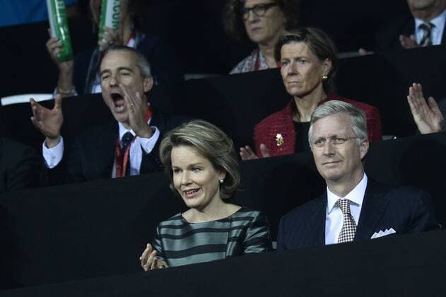 Tennis, Davis Cup Finale, Belgien - Großbritannien - GENT, BELGIUM: Queen Mathilde of Belgium and King Philippe - Filip of Belgium pictured during the first game between Belgian David Goffin and Britain Kyle Edmund in the Davis Cup World Group final between Belgium and Great Britain, Friday 27 November 2015, at Flanders Expo in Gent. DIRKxWAEM  x04747247x
