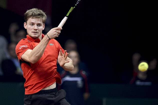 - GENT, BELGIUM: Belgian David Goffin pictured in action during the first game between Belgian David Goffin and Britain Kyle Edmund in the Davis Cup World Group final between Belgium and Great Britain, Friday 27 November 2015, at Flanders Expo in Gent. DIRKxWAEM  x04747346x