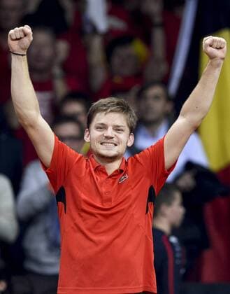 - GENT, BELGIUM: Belgian David Goffin celebrates after winning the first game between Belgian David Goffin and Britain Kyle Edmund in the Davis Cup World Group final between Belgium and Great Britain, Friday 27 November 2015, at Flanders Expo in Gent. DIRKxWAEM  x04747365x