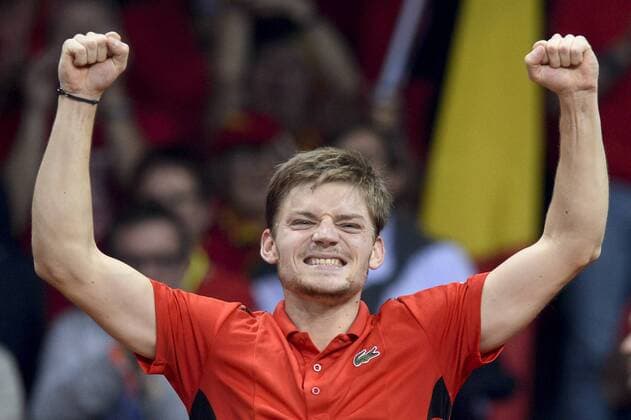 - GENT, BELGIUM: Belgian David Goffin celebrates after winning the first game between Belgian David Goffin and Britain Kyle Edmund in the Davis Cup World Group final between Belgium and Great Britain, Friday 27 November 2015, at Flanders Expo in Gent. DIRKxWAEM  x04747366x